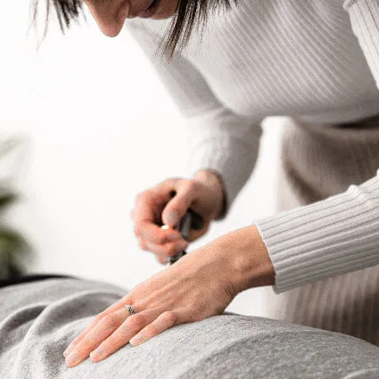 A close-up of a manual lower-back adjustment